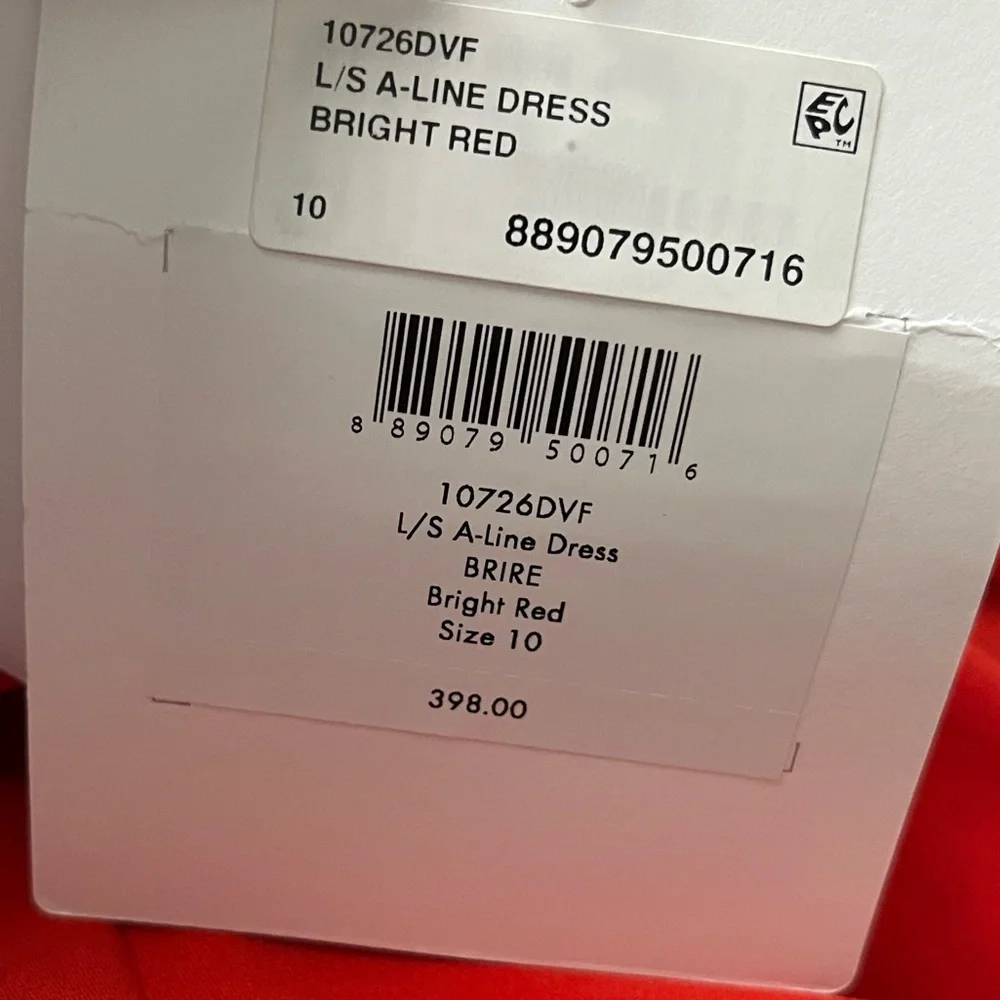 NWT DVF L/S A-line dress. BRIRE wrap style bright red - Picture 14 of 16